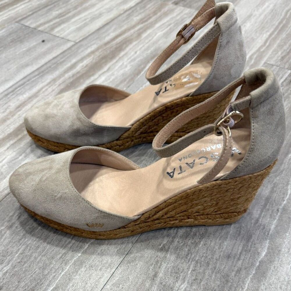 Viscata Barcelona Taupe Suede Espadrille Wedge Sandals Size 9